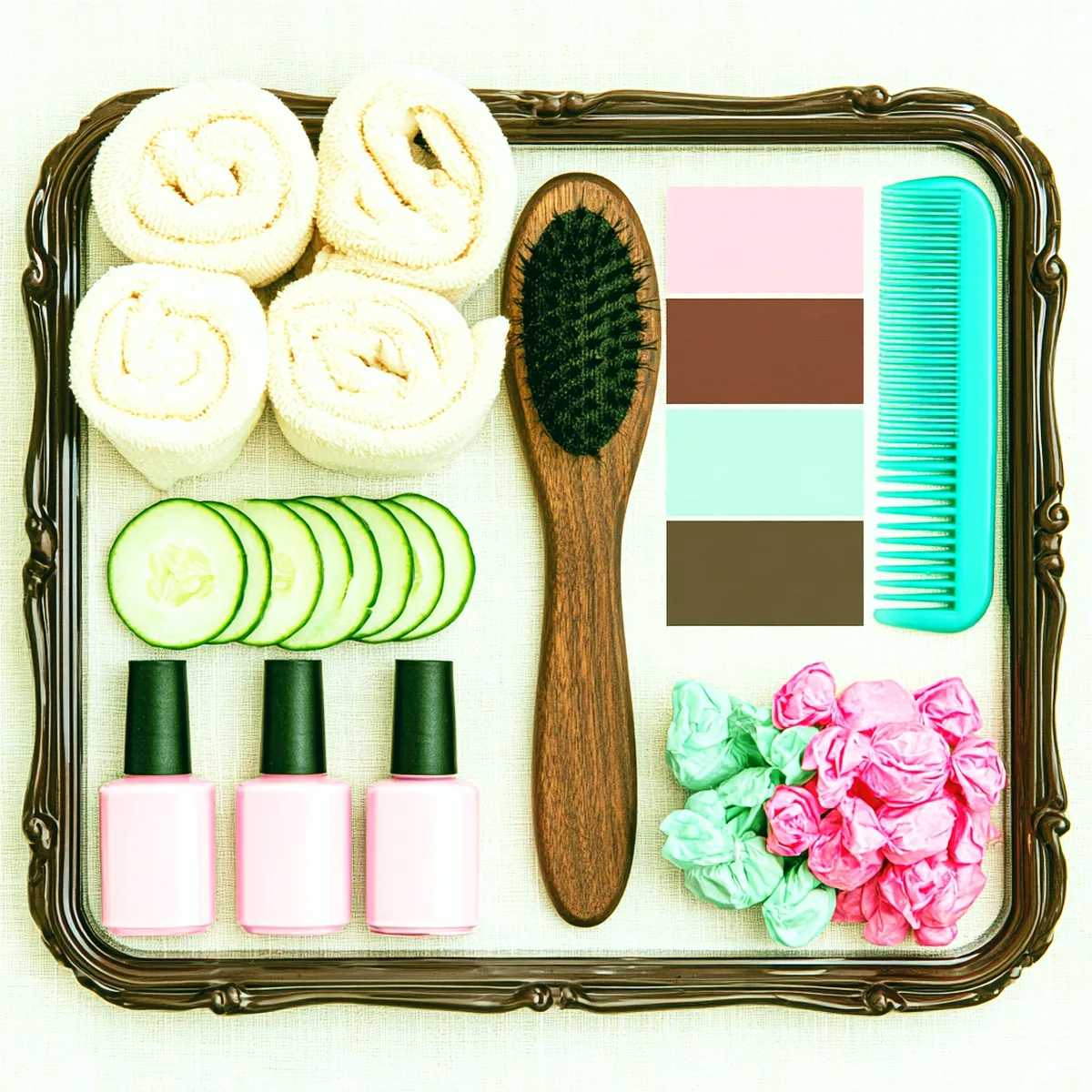 A tray of grooming add-ons and finishing products